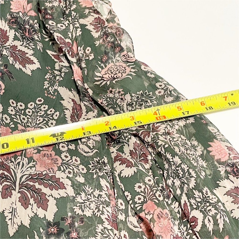 Anthropologie Let Me Be Green Pink Floral V Neck Ruffle Hem Swing Mini Dress S - Picture 11 of 12